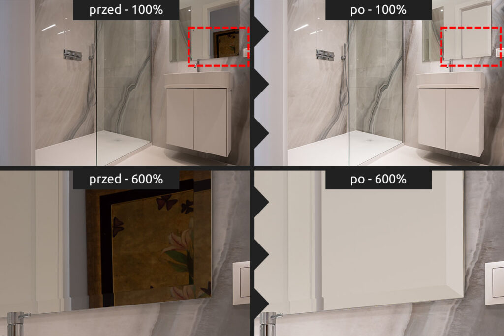 Fotografia wnętrz przed i po retuszu - Profesjonalny Retusz Wrocław