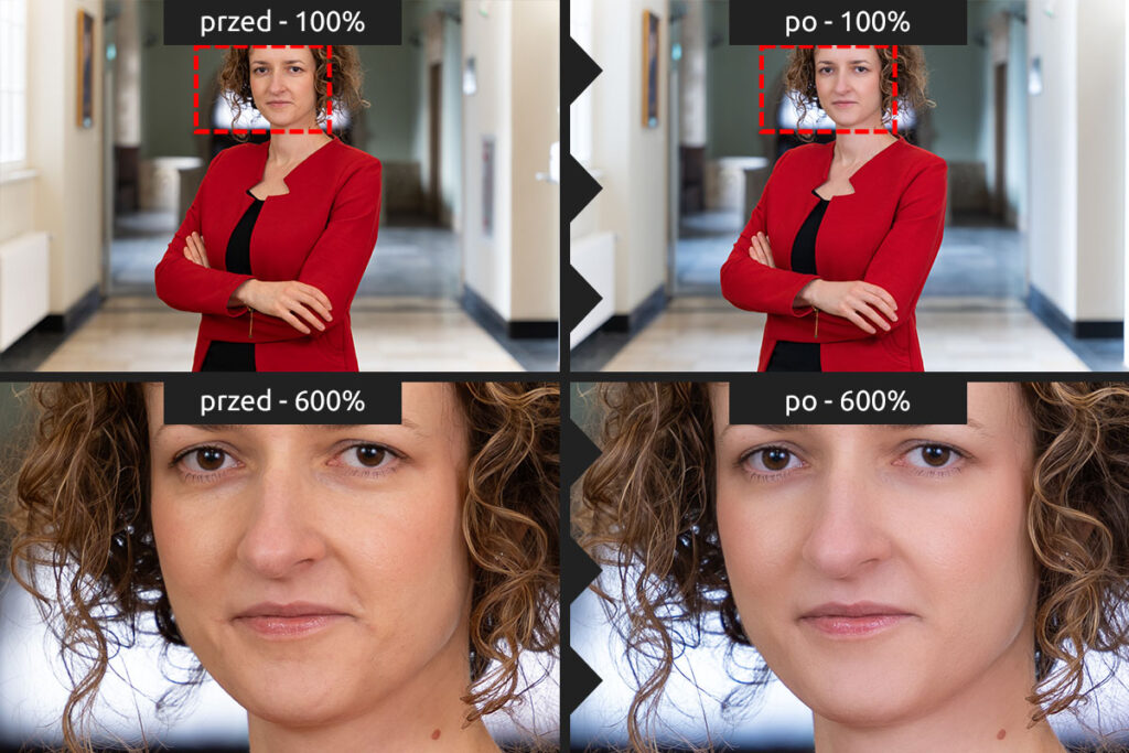 Portret biznesowy przed i po retuszu - Fotografia Wrocław