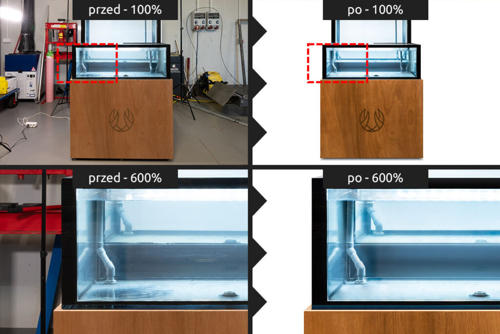 Fotografia produktowa przed i po retuszu i szparowaniu - Retusz Zdjęć Wrocław