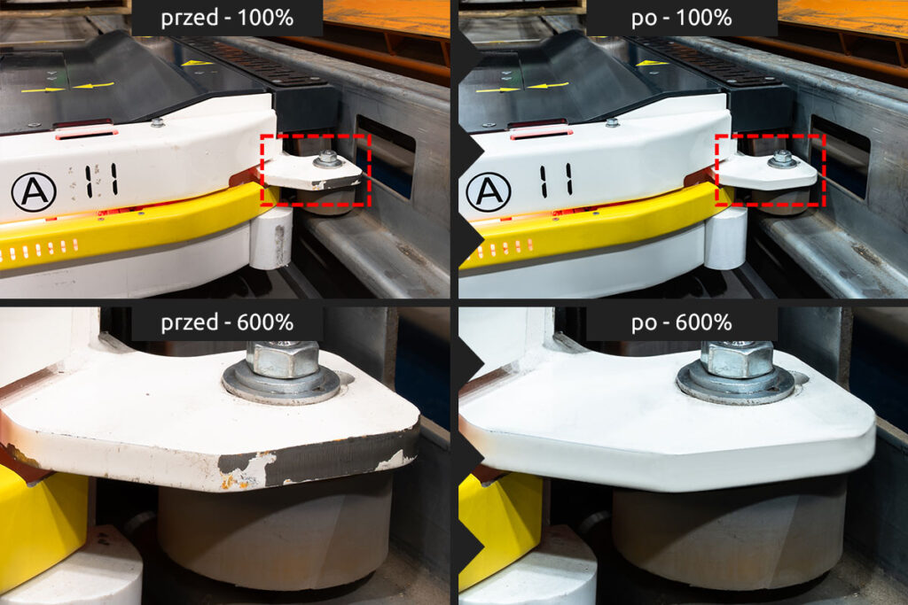 Detal maszyny przed i po retuszu - Fotografia Przemysłowa Wrocław