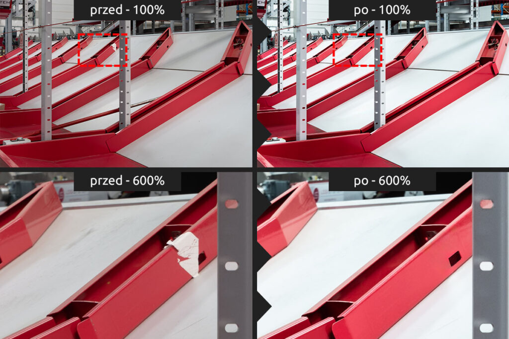Detal sortera automatycznego przed i po retuszu - Retusz Zdjęć Wrocław