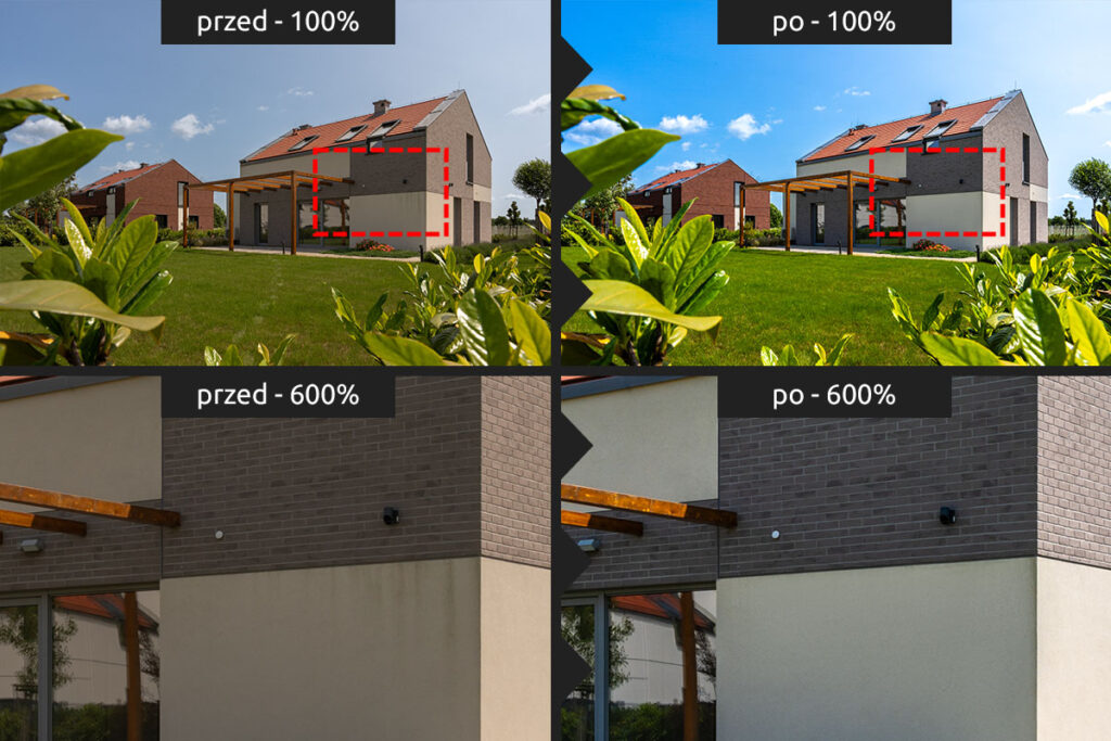 Fotografia inwestycji przed i po usunięciu zacieków ze ścian - Profesjonalny Retusz Wrocław