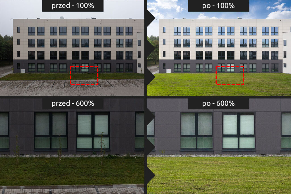 Zdjęcie budynku po deszczu - przed i po retuszu - Fotografia Inwestycji Retusz Wrocław