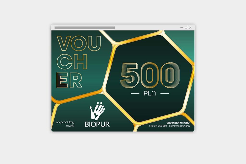 Projekt eleganckiego zielono - złotego vouchera elektronicznego - Grafika Komputerowa Wrocław