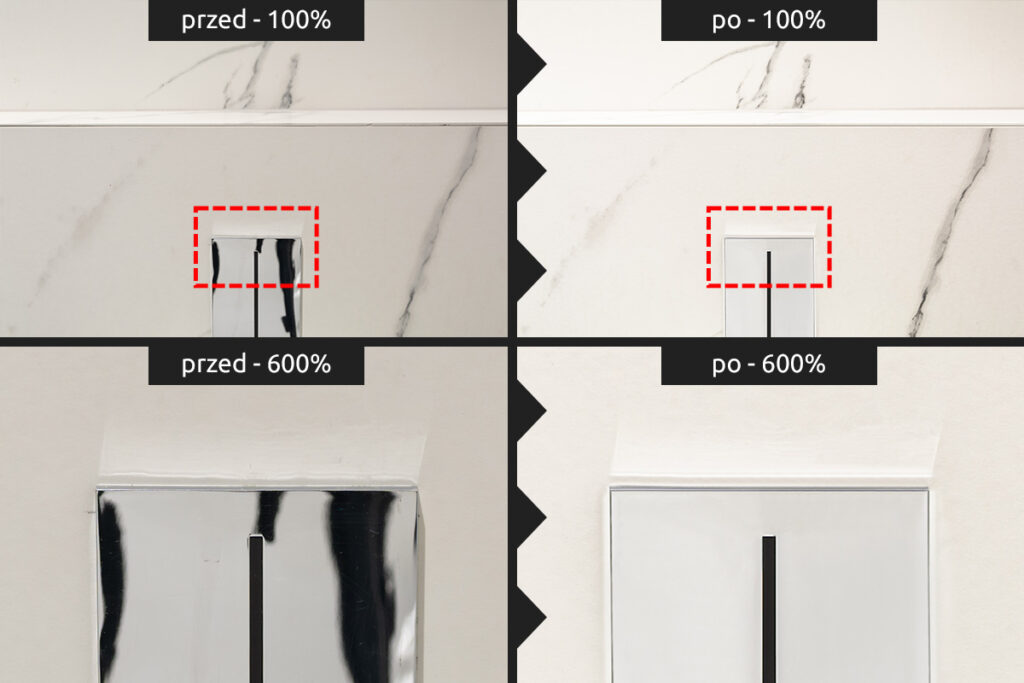 Detal wykończenia wnętrz przed i po retuszu - Retusz zdjęć Wrocław