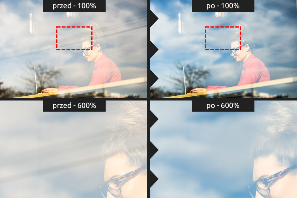 Detal fotografii biznesowej przed i po usunięciu kabli - retusz Zdjęć Wrocław