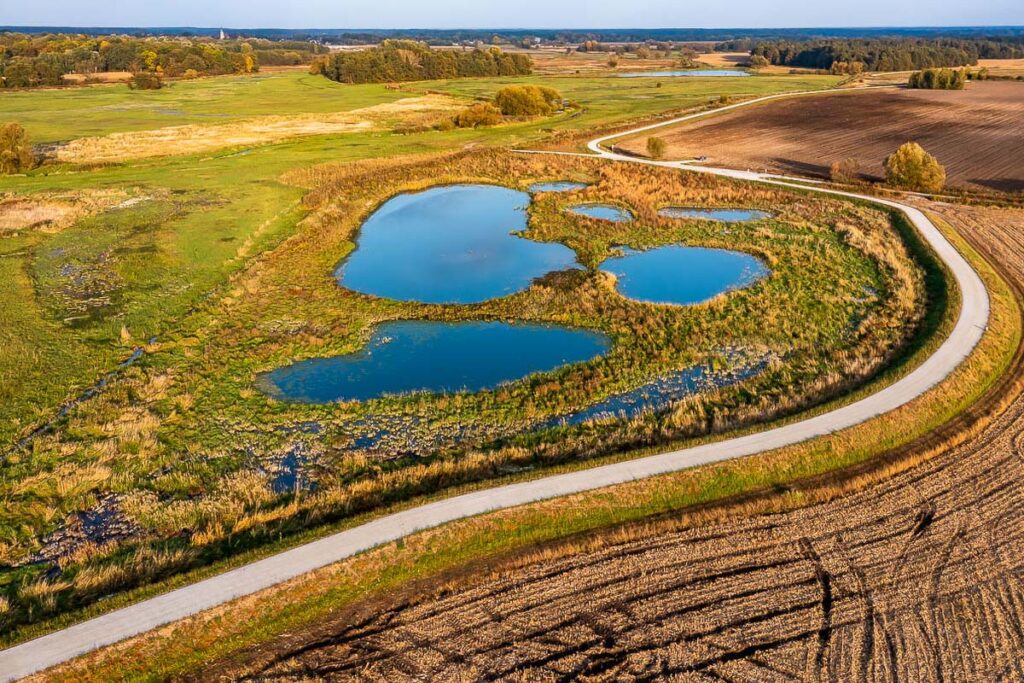 Widok z drona na wały przeciwpowodziowe wzdłuż Widawy - Fotografia z Drona Wrocław