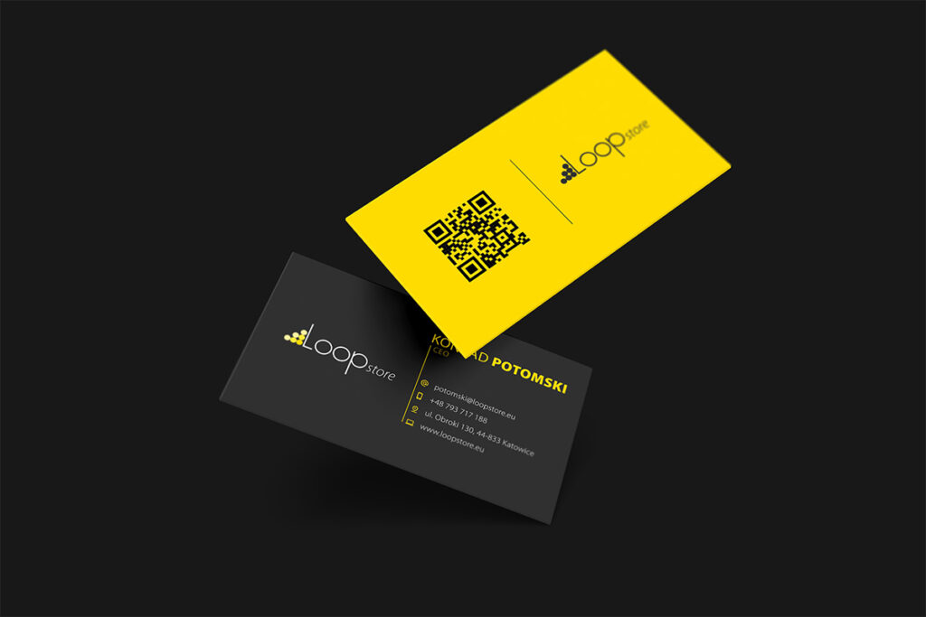 Minimalistyczna grafitowo żółta wizytówka firmy od automatyki magazynowej - Grafika Reklamowa Wrocław