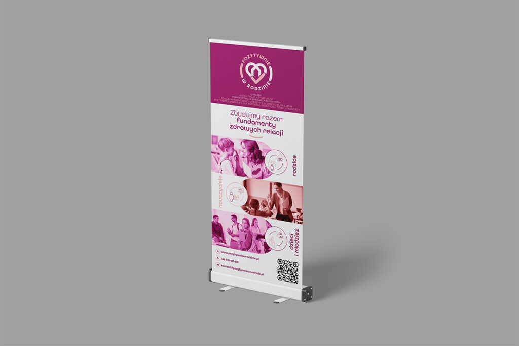 Fioletowo-różowy rollup dla psychoterapeuty rodzinnego - Grafika Reklamowa Wrocław