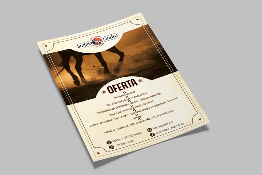 Ulotka w stylu retro dla stadniny koni - Grafik Reklamowy Wrocław