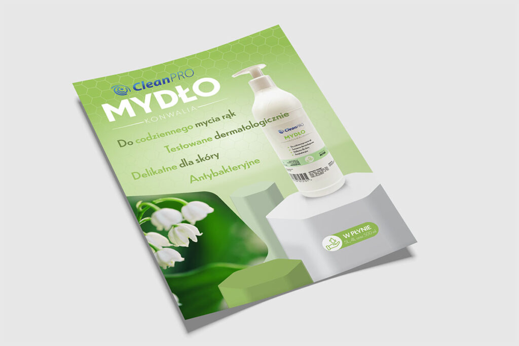Ulotka reklamowa mydło w płynie - Grafika Reklamowa Wrocław