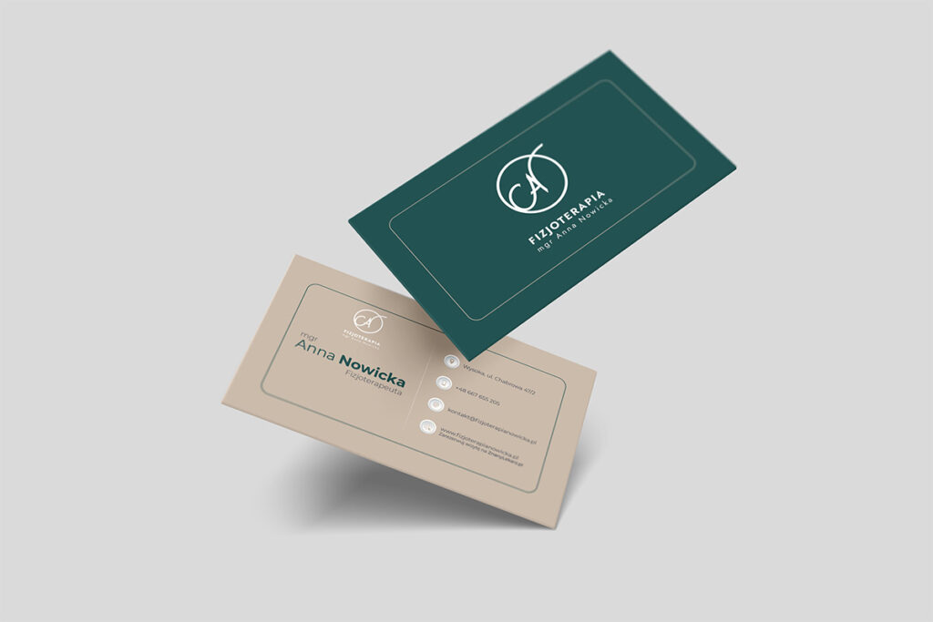 Beżowo zielona wizytówka fizjoterapeuty - Grafika Reklamowa Wrocław