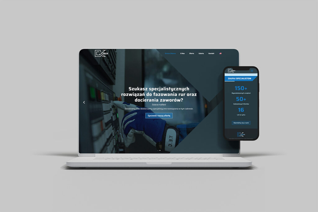Nowoczesna grafitowo niebieska strona www firmy inżynieryjnej - Projektowanie stron internetowych Wrocław