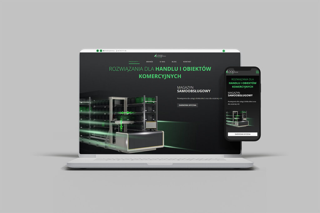 Grafitowo zielona strona internetowa firmy logistycznej - Projektowanie www Wrocław