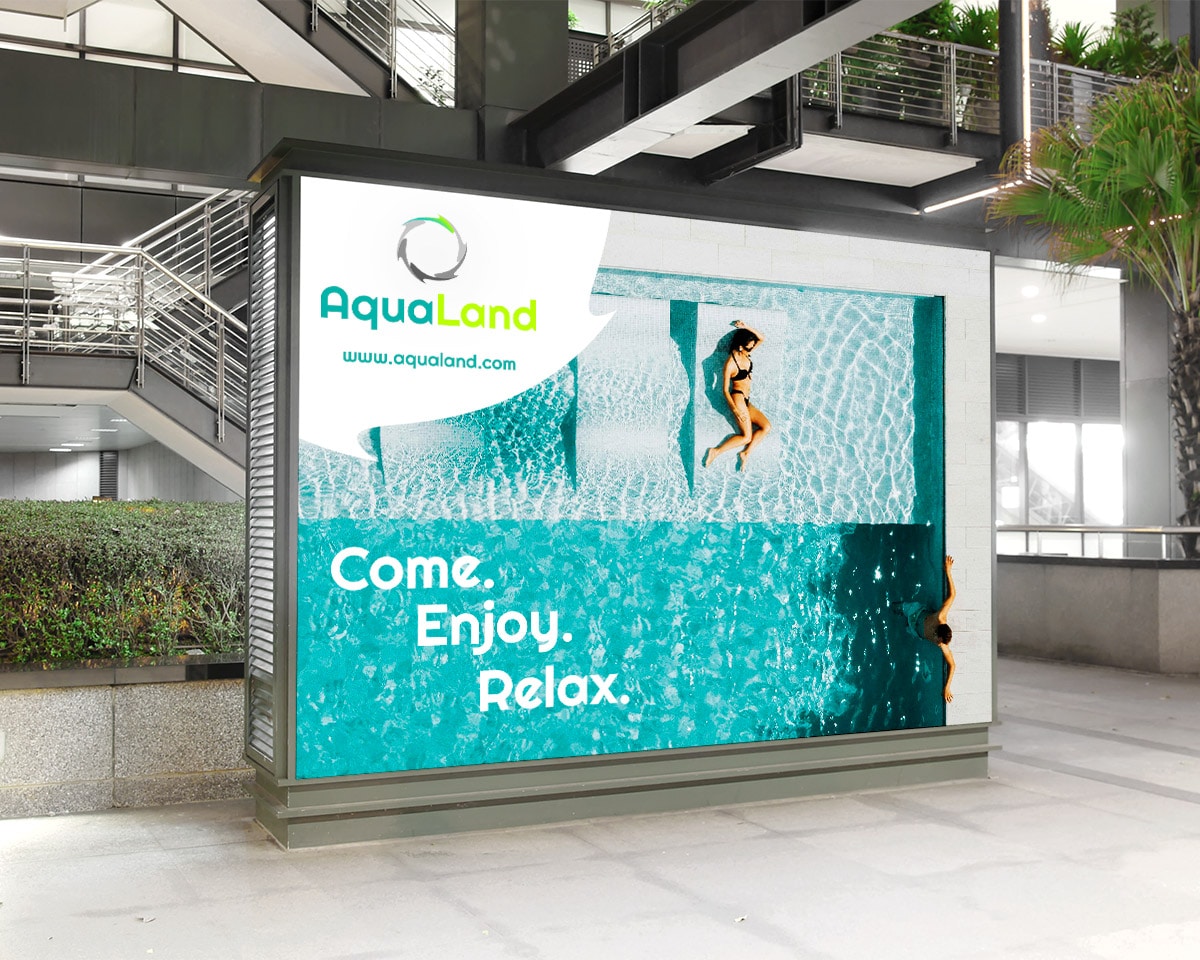 Billboard reklamowy aquaparku w holu budynku | Pic&Graph - Grafik Komputerowy Wrocław